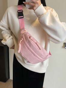 1pc Women's Casual Colorblock Chest Bag, Student Sports Bag, Multifunctional Waist Bag, Suitable For Daily, Outdoor Sports, Running, Travel, Leisure (Women Waist Bag) - Multicolor - View 5