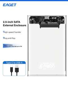 Portable Hard Drive Enclosure, SATA To USB 3.0 SSD Hard Drive Enclosure, 2.5 Inch HDD SSD External Hard Drive Enclosure, High Speed 5Gbps USB 3.0 To Type-C Transparent Portable Hard Drive Box, Compatible With PC/Laptop Windows System