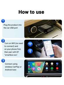 Acodo 2025 New Super Mini Car Wireless CarPlay Adapter, Wired To Wireless CarPlay/Android Auto 2-In-1, Compatible With 99% Of Original Cars 2.4~5.0 GHz WiFi5 Stylish And Portable High-Speed Connection, Smart Car Technology, Minimalist Design, Reliable Connection, Exclusive For Mobile Phone Users