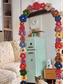 Flor de ganchillo hecha a mano, paquete de material de transformación de espejo, flor decorativa de espejo de Body entero, decoración de marco de espejo de piso hecho a mano, tejido a mano, adecuado para ropa, paraguas, cortinas, parches de tubería de aire acondicionado, ideal para embellecer regalos del Día de la Madre, decoración del hogar de damas, decoración de la habitación de vuelta a la escuela, útiles escolares, celebraciones festivas y decoraciones de fiesta