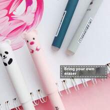 12 支可爱动物图案可擦胶水笔，中号，可替换装，可水洗，0.5 毫米蓝/黑墨水，塑料，适用于办公室和学校用品，款式随机