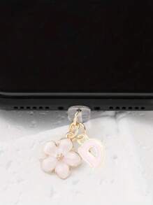 1 件时尚粉色花卉字母手机防尘塞，精致 A-Z 字母金属挂件，适合作为女性生日礼物，兼容 Lightning（5-14）/ Type-C 接口 - 粉色 - 查看 33