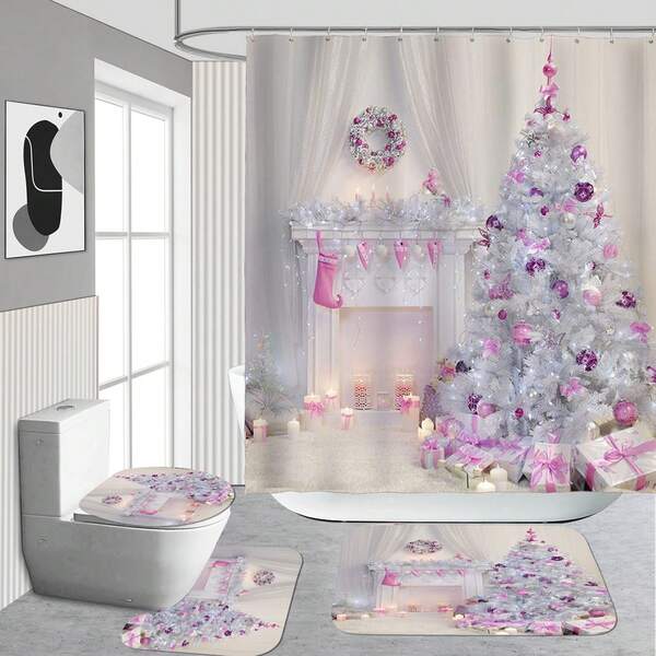 1件/3件/4件圣诞快乐可爱浴室套装，可单独购买，法兰绒面料浴室垫，触感柔软。圣诞节，圣诞派对，个性家居，时尚家居，今年新品，热销，四季皆宜，升级面料，亲肤，可机洗，易于清洁，多种尺寸可选