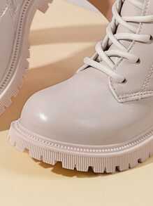 1 Pair Kids Boots, PU Design Heart-Shaped Zipper Thick Sole Boots, Suitable For Boys And Girls, Elementary/Middle School Students, All Seasons, Commuting, Holidays, Parties