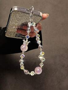 1 pezzo Portachiavi con perline di cristallo e ciondolo a forma di corona, ciondolo corto per borsa, accessorio anti-smarrimento per telefono, regalo di Natale per donna
