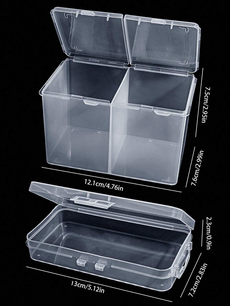 2pcs Clear Box Storage Plastic Organizer Storage Box Containers With Case For Organizing Professional Pedicure Manicure Kit And Nail Supplies, Plastic Box Nail Art Kits Tools Organizer,Nail Supplies,Nail Tools,Nail Art Tools,Back To School,Nails,Nail Tools For Press On Nails,Manicure Pedicure Tools