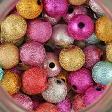 50-500 件手工镀银星尘塑料圆球隔珠皱纹珠适用于珠宝制作 DIY 手链手机链工艺圣诞用品 - 彩色 - 查看 3