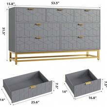 ShiningLove Drawer Dresser With Gold Metal Legs, Grey Stylish Storage Chest For Bedroom, Closet Or Living Room - Tủ quần áo 7 ngăn kéo màu xám (lớn hơn) - Xem 2