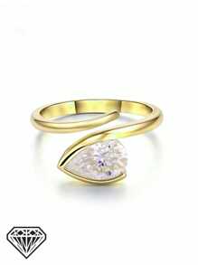 1pc Women's Quality Solitaire Ring, Minimalist Line Design Open Ring, 2.2g 925 Sterling Silver 1 Carat Pear Cut Moissanite, Classic & Fashionable Jewelry, Wedding Engagement Ring, Comes With Moissanite Certificate & Elegant Gift Box