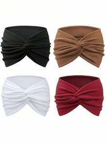 4 件/包高品质纯色宽发带，女士交叉打结运动瑜伽发带，时尚女孩头巾发饰秋季配饰秋季头巾女式头巾秋季头带冬季度假装女士 - 彩色 - 查看 5