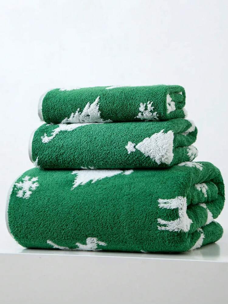1pc Polyester Green Bath Towel Or Kitchen Hand Towel, Thin, Christmas Theme Pattern, Unisex, All Season, Quick Dry And Absorbent, Suitable For Bathroom, Holiday Gift, School, Outdoor Travel And Home Use - Green - View 7