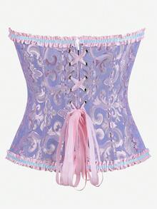 Áo nịt ngực Corset Overbust, Đồ định hình Corset cổ điển, Áo liền quần bó sát không dây, Áo nịt eo viền bèo nhún, Áo hở lưng kiểm soát bụng, Thích hợp cho lễ hội hóa trang, Halloween - Màu tím  Violet - Xem 3