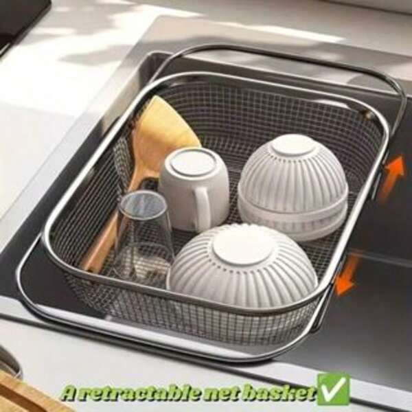 Escorredor De Pia Aluminio Ajustável Multiuso Alças Retráteis