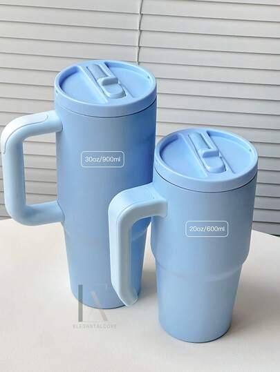 ELEGANTALCOVE Tumbler Isolasi Anti Bocor 30oz dengan Pegangan dan Sedotan Lipat, Isolasi Vakum Dinding Ganda untuk Minuman Panas & Dingin, Mug Perjalanan Minimalis