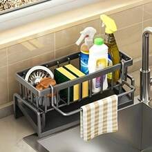 1pc Plastic Kitchen Sponge Organizer Rack Set, Multi-Functional Sink Drain Rack With Sponge, Sink Sponge Holder, Dishwashing Sponge & Soap Rack, Draining Rack, Kitchen Storage And Essential Storage Items, Kitchen Accessories, Bathroom Storage, Practical Small Gifts For Friends, Wives, And Parents