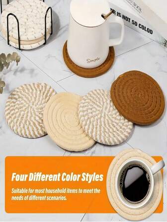 Manteles individuales y posavasos tejidos redondos - Diseño nórdico bohemio, manteles resistentes al calor para fiestas de Navidad, estilo de granja, hoteles, reuniones en el hogar, decoración de campo, posavasos absorbentes de textura natural, juego de posavasos minimalista para mesas de café, regalos de inauguración de casa, estilos de color marrón aleatorio, favor de fiesta de Acción de Gracias