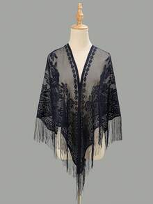 1pc Butterfly Embroidery Lace Hollow Triangular Scarf/Shawl - Multicolor - View 27