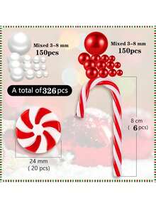 600/326pcs Christmas Vase Decorations Beads - Red & White Candy Cane & Imitation Pearls, Floating Beads For DIY Holiday Centerpieces, Tabletop & Coffee Shop Decor, Festive Plastic Beads For Christmas & New Year, Christmas Beads, Candy Cane Pattern, Impearl Beads, Seasonal Home Decor, Lightweight Decor, Event Planners, Best For Christmas