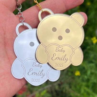 10/30/50/100/200pcsCustom Bear Theme Keychain Baby Shower Party Favors In Bulk For Baby Girl And Boy | Acrylic Mirror Keychain Gifts For Guest | Welcome Baby
