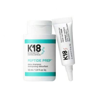 K18 K18 PEPTIDE PREP Color-Safe Detox Clarifying Shampoo 53ml + Leave-In Molecular Hair Mask 5ml Travel Size
