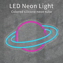 1pc Planet Neon Light, 10 Level Brightness LED Neon Sign, Wall Decor, USB Powered Neon Light, Suitable For Bedroom - Planet - View 1