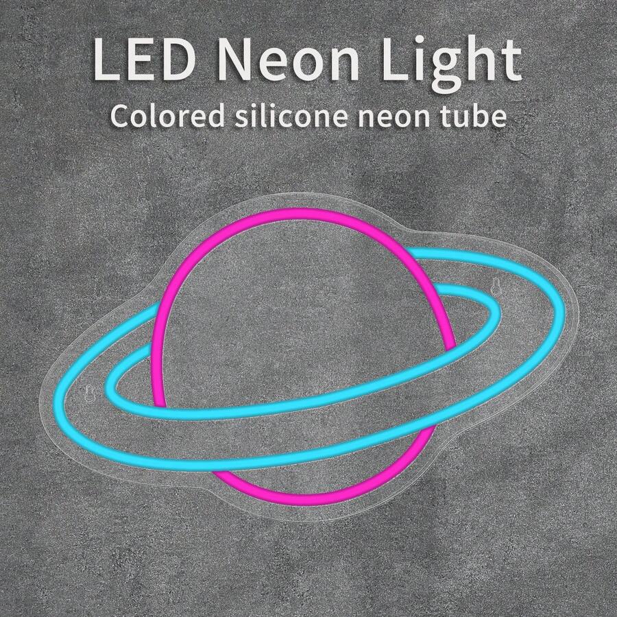 1pc Planet Neon Light, 10 Level Brightness LED Neon Sign, Wall Decor, USB Powered Neon Light, Suitable For Bedroom - Planet - View 1