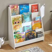 SoBuy KMB32-W Barnbokhylla Barnhylla Tidningsställ med 4 hyllor Förvaringshylla för barn Bokhylla Hängande hylla Vit B X H X D Ca: 80 X 88 X 30 cm - Vitt - Visa 2