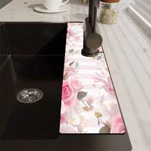 1 pieza/90 piezas Alfombrilla secadora de agua con estampado de rosas rayadas rosas, alfombrilla secadora de agua retro para café, alfombrilla secadora de agua con base de goma para encimeras de baño y cocina, adecuada para grifos utilizados en oficinas, granjas comerciales y hogares, decoración de tienda - ZLTD-314 - Ver 6
