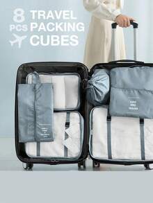 8个装大容量便携式旅行收纳袋，多功能衣物收纳袋，洗漱用品收纳袋，可折叠行李收纳袋。适用于度假、旅行、商务旅行、聚会、派对、朋友、家人、同事、女士、万圣节礼物、圣诞节礼物、感恩节礼物、新年礼物 - 彩色 - 查看 2