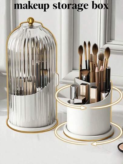 1PC 360° Rotating Makeup Brush Holder (With Transparent Cover), Desktop Makeup Brush Storage Box, Dust-Proof, Moisture-Proof, Desktop Makeup Brush Storage Cup, Cosmetic Protection Box, Rotatable, Three Colors, Cosmetic Display Stand, Dust-Proof Compartment Cosmetic Storage Tube,