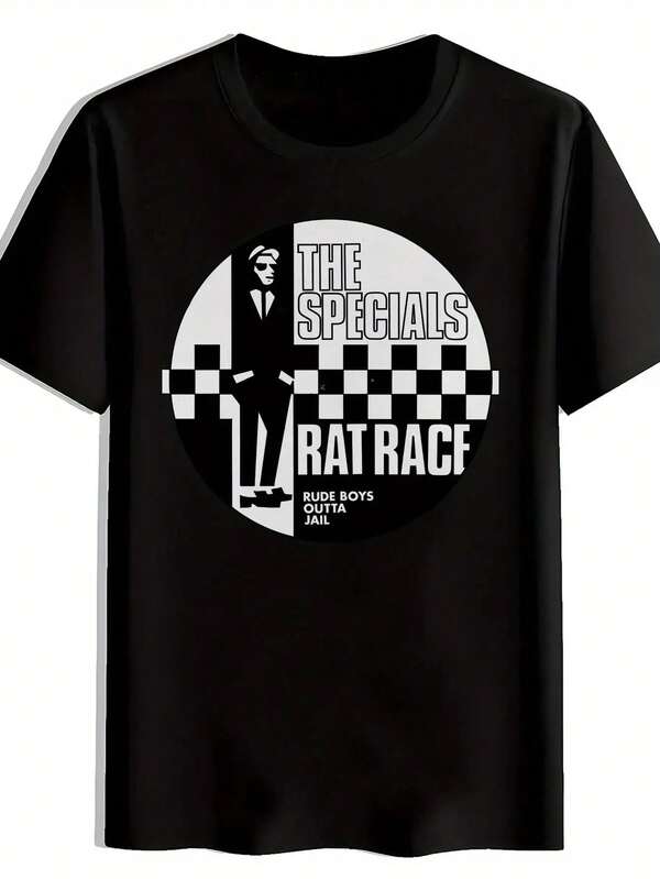 Men's Vintage Rock Band Graphic T-Shirt - The Specials & Stray Cats Retro Print Short Sleeve Tee, Breathable Polyester Round Neck Casual Top For Summer Concerts, Festivals & Beach Outings, Rock Band T Shirts, Concert Outfit, Bold Design, Easy Care, Music Tee, Festival Goers