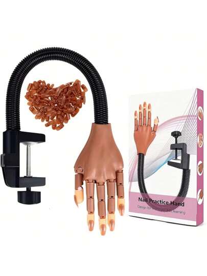 Professional Flexible Practice Hand For Acrylic Nails - Articulated Mannequin Hand With 100Pcs Refill Nail Tips, Fake Movable Training Hand For Nail Kit Beginners & Salon