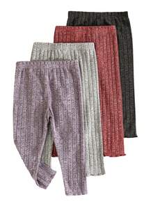 Toddler Baby Girls Ribbed Leggings Fashionable Solid Color Stretch Comfortable Bottoms - 彩色 - 查看 6