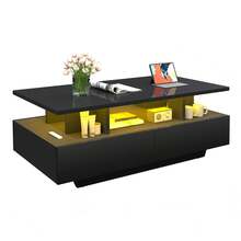 BALCONERA Modern Coffee Table White (900550410mm) – UV High-Gloss Finish, 4 Drawers & 7-Color RGB LED Strip, Detachable - màu đen - Xem 3