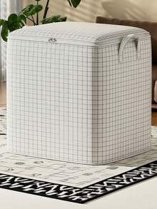 1PC Checkered Clothing Storage Bag, Quilt Storage Bag, Foldable Large Capacity Clothing Storage Bag, Moving Organization Bag, Out Of Season Clothing Storage Bag, Wardrobe Classified Storage, Soft Cloth Storage Bag With Zipper Waterproof And Dustproof, Suitable For Home Storage Of Blankets, Pants, Clothing, Toys, Etc., Home Storage Of Decorative Items