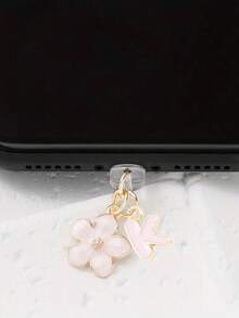 1 件时尚粉色花卉字母手机防尘塞，精致 A-Z 字母金属挂件，适合作为女性生日礼物，兼容 Lightning（5-14）/ Type-C 接口 - 粉色 - 查看 45