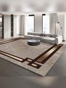 Velvet Beige Faux Marble Luxurious Carpet, Living Room Bedroom Doormat Decorative Rug, Creative 3D Large Area Floor Mat, Home Decor - Multicolor - View 2