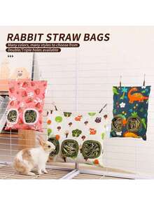 3/2孔兔子干草喂食袋，防啃咬设计，大容量豚鼠干草袋 - 易于清洁，造型可爱，适合豚鼠、兔子和其他小型宠物 - 彩色 - 查看 7