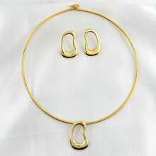 Colar Aro Choker Com Brinco Da Moda Com Diversos Modelos - Blogueira Dourado - Visão 2