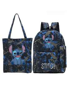 Disney Stitch Star Baby Peripheral Printed Backpack Set Student School Bag Backpack + Pencil Bag + Handbag Three Pieces Set School Season