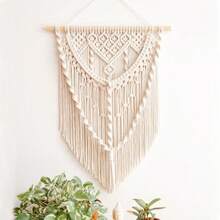 1 件 Macrame 壁挂，波西米亚风格墙壁装饰挂毯，简约手工编织花卉蕾丝流苏悬挂背景