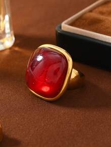 1枚复古不锈钢方形宝石戒指，适合女性日常、节日、订婚、约会、婚礼、度假等场合佩戴 - 一件法式方形寶石戒 - 查看 6