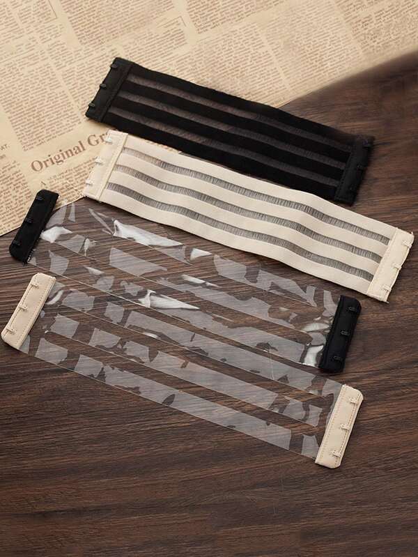 Women's Everyday Elastic Waist Bra With Hooks On Both Sides, 3-Row Hooks, Dual-Way Fastening, Fishbone Strap, Transparent Extended Invisible Bra Accessory, Longer Length Compared To Solid Color Version (Transparent Version Is Longer Than Solid Color, Less Elastic Than Solid Color)