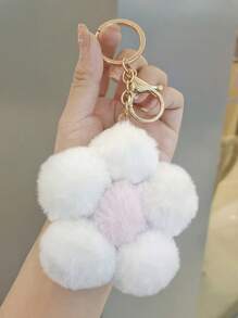 Cute Creative Floral Plush Keychain Fluffy Small Flower Fashion Bag Charm Phone Accessory Keyring Gift Winter