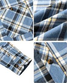 Mens Flannel Shirts Long Sleeve Dress Shirts For Men Casual Button Down Big And Tall Button Up Shirt - 藍白格子 - 查看 4