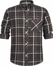 Mens Flannel Shirts Long Sleeve Dress Shirts For Men Casual Button Down Big And Tall Button Up Shirt - Kẻ caro nâu xám - Xem 1