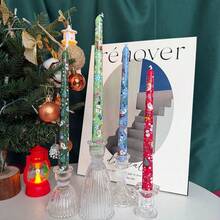 2pcs Christmas Long Candle, Christmas Tree, Santa Claus, Snowman Print Colour Candle, Christmas Creative Dining Table Atmosphere Decoration , Perfect For Christmas Party Decorations, Atmosphere Desktop Decoration, Christmas Gifts (No Electricity Required)