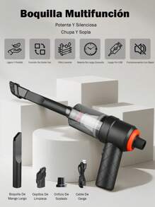 Aspiradora mini 6 en 1, alta potencia, súper succión, con funciones de emergencia: cuchilla para cortar cinturones de seguridad, cono puntiagudo para romper ventanas; batería de litio recargable de ultra alta duración, aspiradora portátil imprescindible para vacaciones, veranos y viajes, aspiradoras para recolección de polvo, aspiración, inflado y otras funciones.