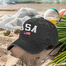Men's Patriotic USA Baseball Cap With American Flag & Distressed USA Lettering - 4th Of July, Independence Day, Casual Hat For Men, Stars & Stripes Design - 黑色 - 查看 2