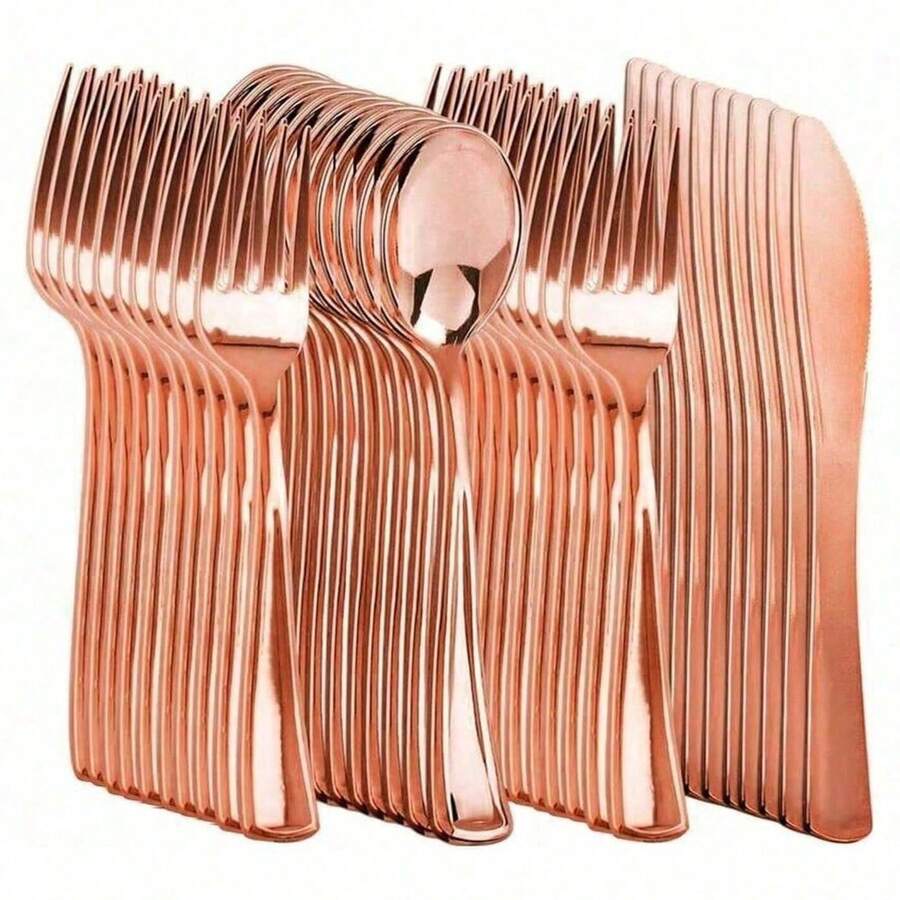 5/6/10/25/50/75/150件玫瑰金餐具套装。甜点叉勺套装适用于家庭厨房、餐厅、婚礼、派对、节日聚会。刀叉勺套装适用于家庭、餐厅、婚礼、户外、生日、派对、节日等场合。